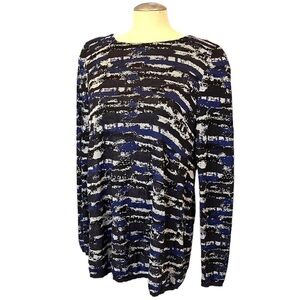 Lafayette 148 Long Sleeve Tunic Jacquard Sweater with Plisse Sheer Back Panel